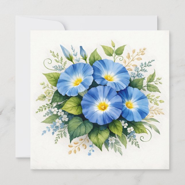 Carte Fleurs de Gloire du matin aquarelle bleue  (Devant)