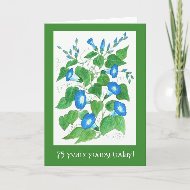 Carte Fleurs de Ipomée Bleu Jolies 75e Anniversaire (Devant)
