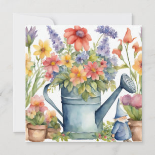 Carte Fleurs de jardin et arrosage peuvent aquarelle