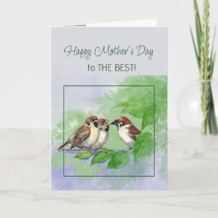 Carte Fleurs de la fête des mères Moineaux Oiseaux Migno