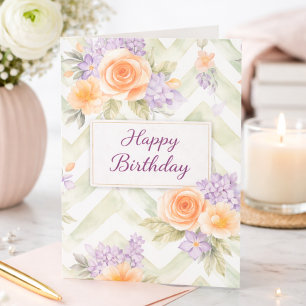 Carte Fleurs de Lavande Pêche Pastel Sagesse Chevron Ann