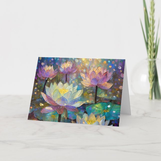 Carte Fleurs de lotus délicates fleurissant dans la neig (Devant)