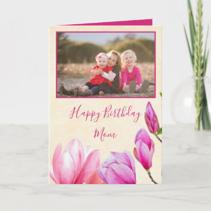 Carte Fleurs de Magnolia Joyeux Anniversaire Photo Maman