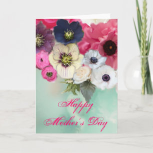 CARTE FLEURS DE MAMAN ROSES BLANCHES ROSES ET ANÉMONE