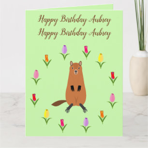 Carte Fleurs de marmotte et de tulipe mignonnes Annivers