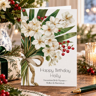 Carte Fleurs de naissance de décembre Hollies Narcisse A