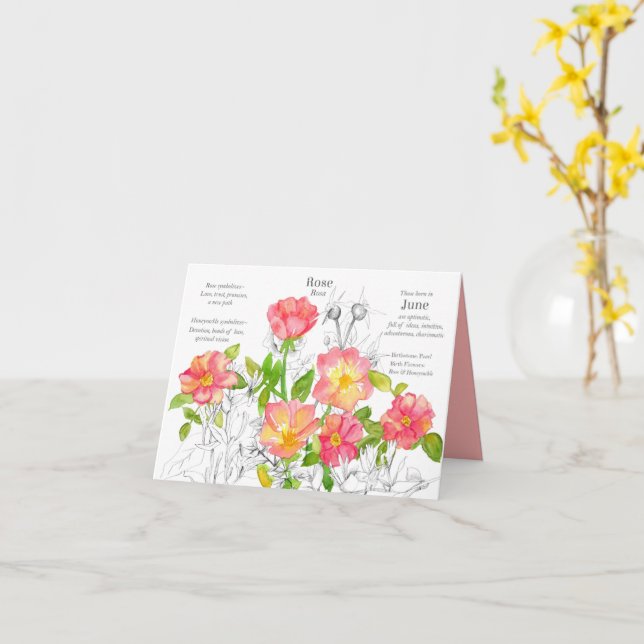 Carte Fleurs de naissance de juin Chèvrefeuille Rose Car (Fleur jaune)