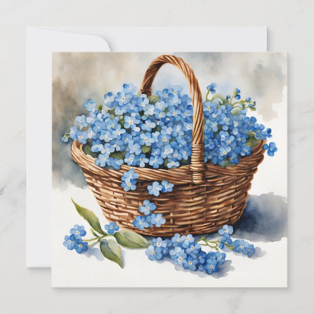 Carte Fleurs de Ne m'oublie pas bleues à l'aquarelle dan (Devant)