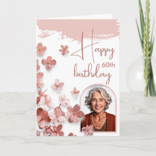 Carte Fleurs de paillettes roses Fleur Femme Photo Anniv