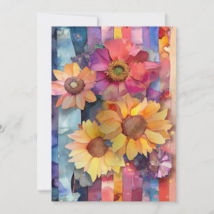 Carte Fleurs de papier Quirky Whimsical Bonjour plat