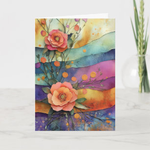 Carte Fleurs de papier Quirky Whimsical Hello plié