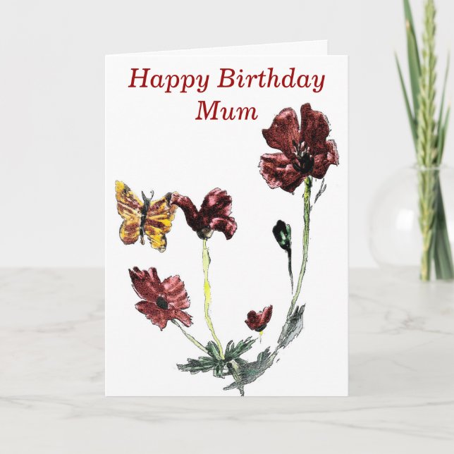 Carte Fleurs de pavot à papillon Anniversaire (Devant)