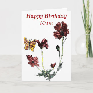 Carte Fleurs de pavot à papillon Anniversaire