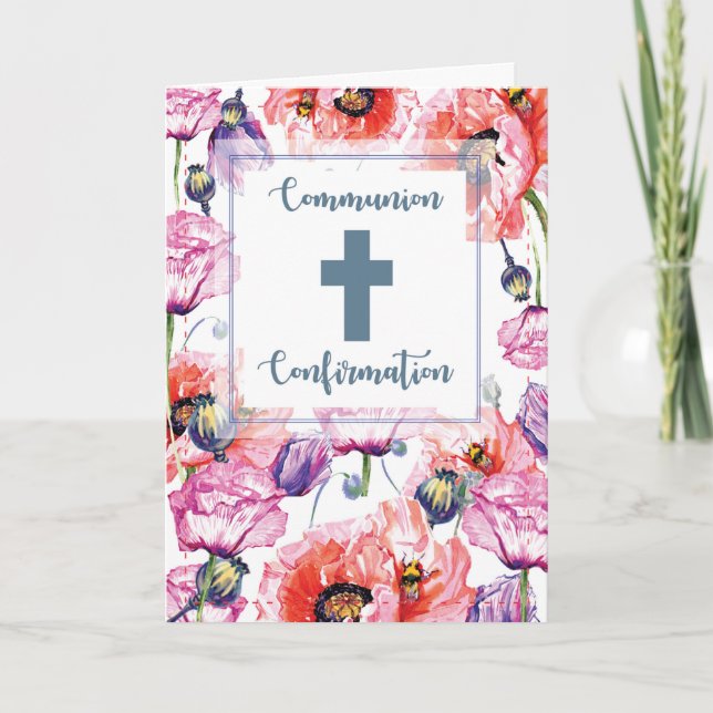 Carte Fleurs de pavot Communion et Confirmation RCIA (Devant)