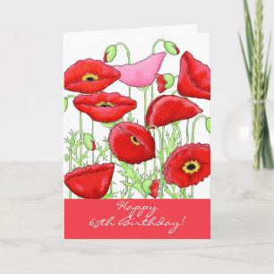 Carte Fleurs de pavot rose rouge 65e anniversaire heureu