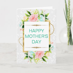 Carte Fleurs de pêche à la menthe et paillettes d'or pou
