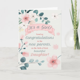 Carte Fleurs de pêcher Naissance d'une fille Félicitatio
