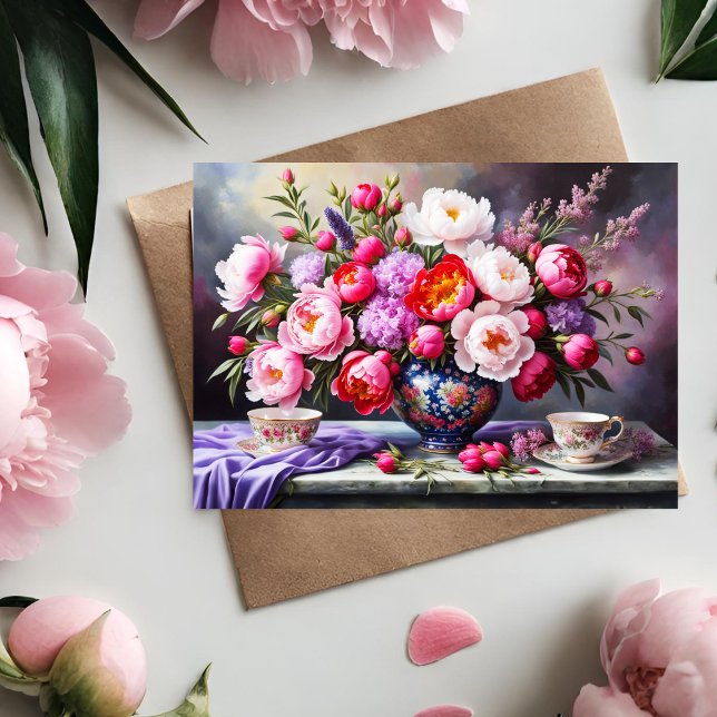 Carte Fleurs de pivoines, Fête des mères du Bouquet orie (A lovely Mother's day card that can be used for many other occasions. )