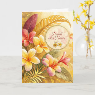 Carte Fleurs de Plumeria Jaunes d'Anniversaire Hawaïenne