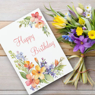 Carte Fleurs de printemps à l'aquarelle pastel doux pour