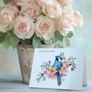 Carte Fleurs de printemps bleu Jay