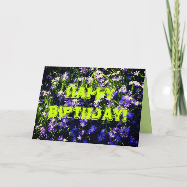 Carte Fleurs de printemps bleues sur vert Joyeux anniver (Devant)