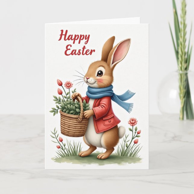 Carte Fleurs de Printemps Lapin (Devant)
