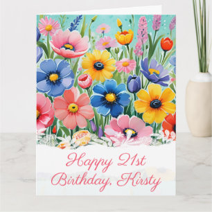 Carte Fleurs de printemps vibrantes aquarelle Anniversai