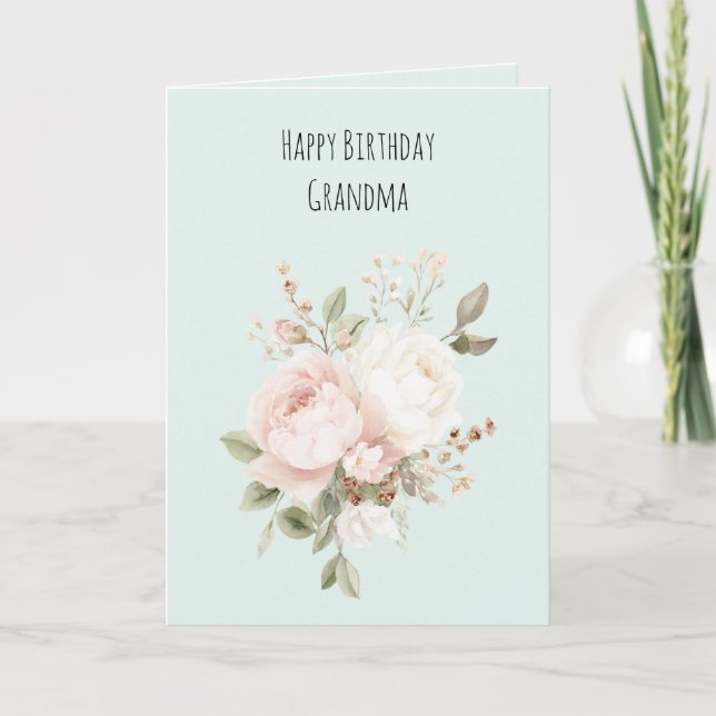 Carte Fleurs de rose blanches roses saumonées menthe (Devant)