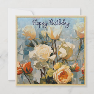 Carte Fleurs de rose jaune Jolies Fleurales Joyeux Anniv