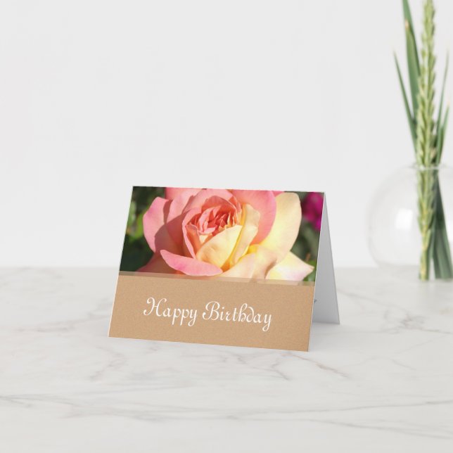 Carte Fleurs de rose rose, jaune Joyeux Anniversaire (Devant)