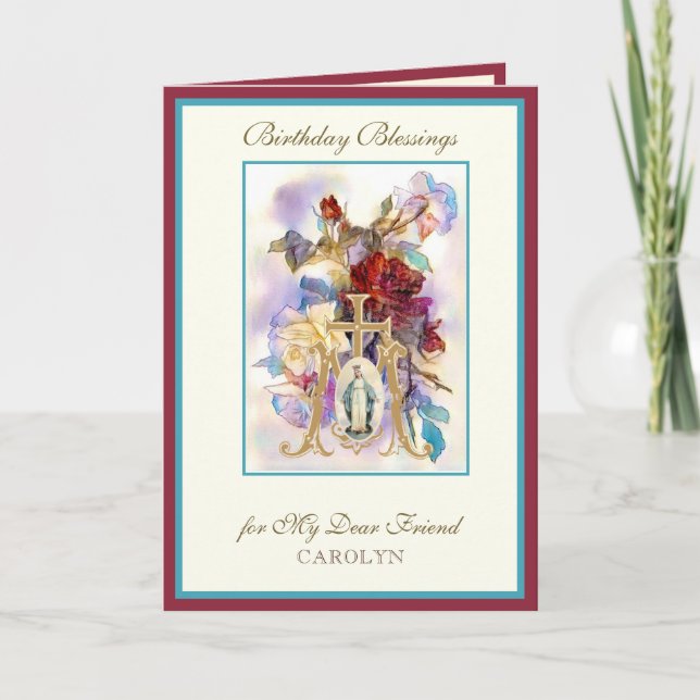 Carte Fleurs de roses religieuses vierges Marie vintage  (Devant)