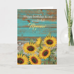 Carte Fleurs de soleil Jaune Rustique Bois Meemaw Annive