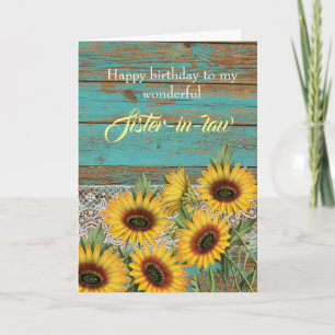 Carte Fleurs de soleil Jaune Rustique En Bois Jaune Soeu
