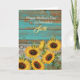 Carte Fleurs de soleil jaunes en bois rustique Savta fêt