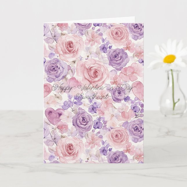 Carte Fleurs de teint rose violet Fête des cœurs Saint-V (Petite plante)