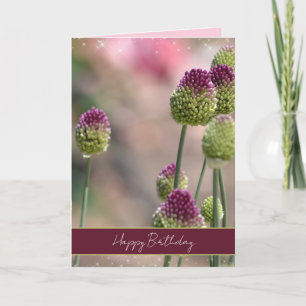 Carte Fleurs de trèfle vert pourpre scintillent Annivers