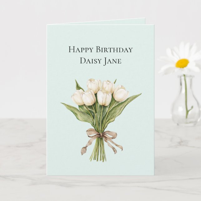 Carte Fleurs de tulipes blanches Menthe Anniversaire (Petite plante)