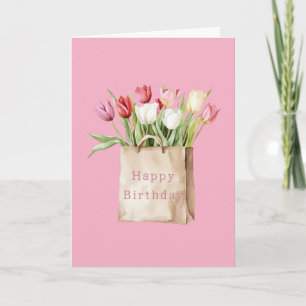 Carte Fleurs de tulipes roses rouges jaunes blancs Sac A
