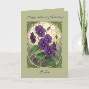 Carte Fleurs de violette d'anniversaire de février dans