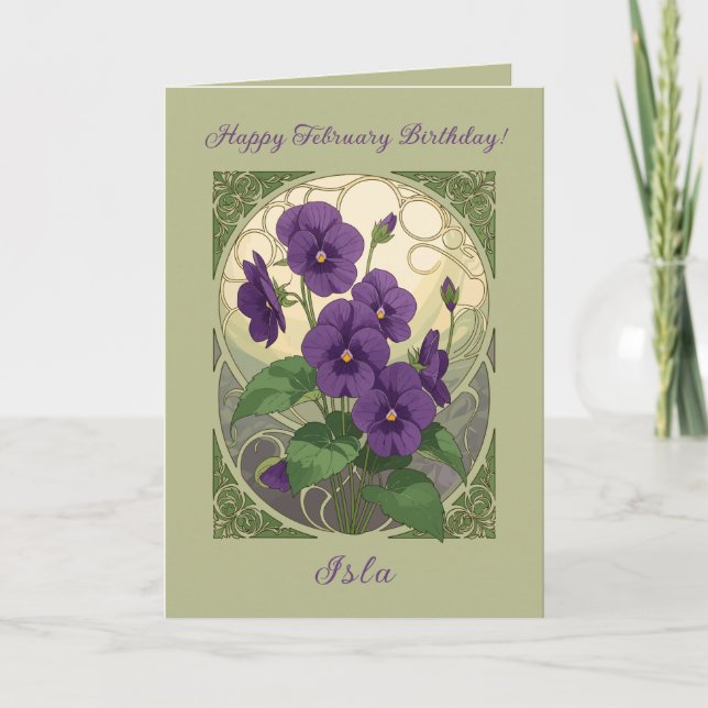 Carte Fleurs de violette d'anniversaire de février dans  (Devant)
