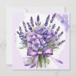 Carte Fleurs de violettes et de lavande aquarelle 