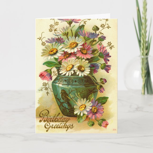 Carte Fleurs de voeux d'anniversaire 1915 vintage (Devant)