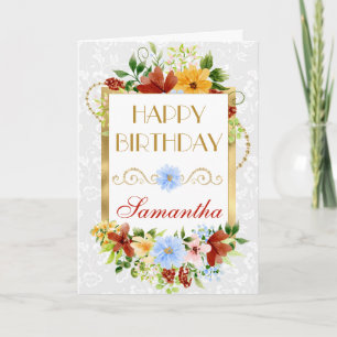 Carte Fleurs d'été rouges, bleues et jaunes Or Anniversa