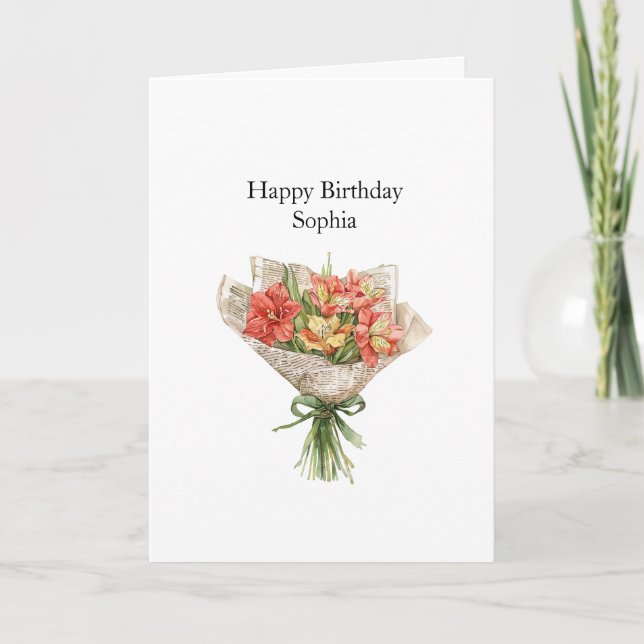 Carte Fleurs d'Hibiscus Rouge Jaune Anniversaire (Devant)