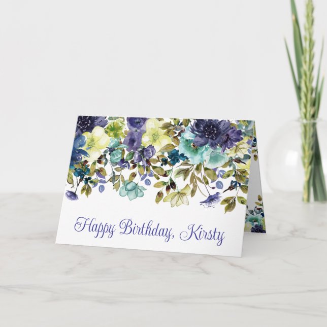 Carte Fleurs d'hiver bleues et blanches à l'aquarelle An (Devant)