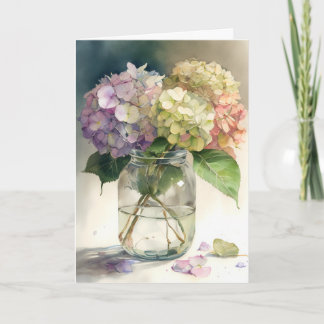 Carte Fleurs d'hortensia à l'aquarelle 