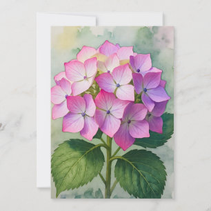 Carte Fleurs d'hortensia rose à l'aquarelle