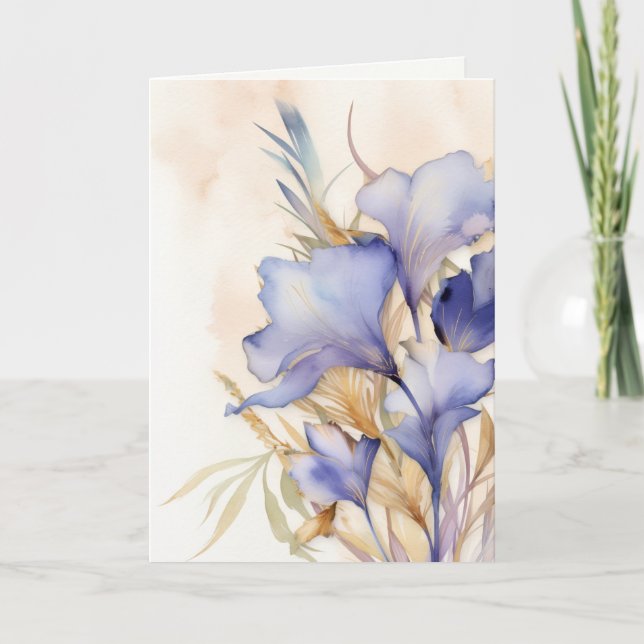 Carte Fleurs d'iris aquarelle de remerciement de sympath (Devant)