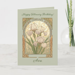 Carte Fleurs d'iris d'anniversaire de février de style A